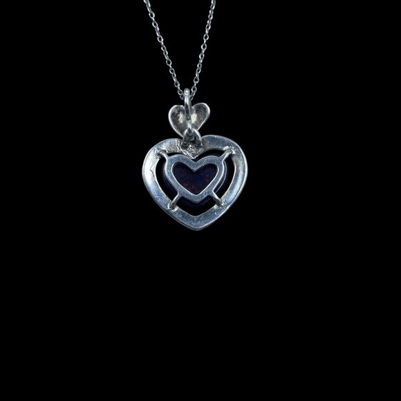 Vintage Sterling Silver Heart Garnet Pendant Necklace Coquette Romantic 925 - Picture 4 of 6